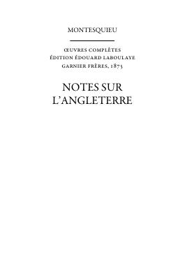 Couverture de Montesquieu - 16 Notes sr l'Angleterre